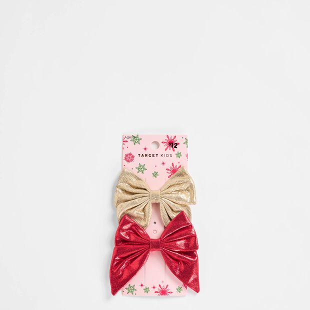 Christmas 2 Pack Mini Metallic Bow Hair Clips