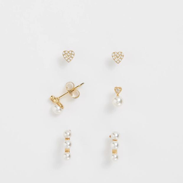 3 Pack Waterproof Faux Pearl Stud Earrings Set