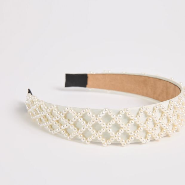 Wide Beaded Faux Pearl Headband