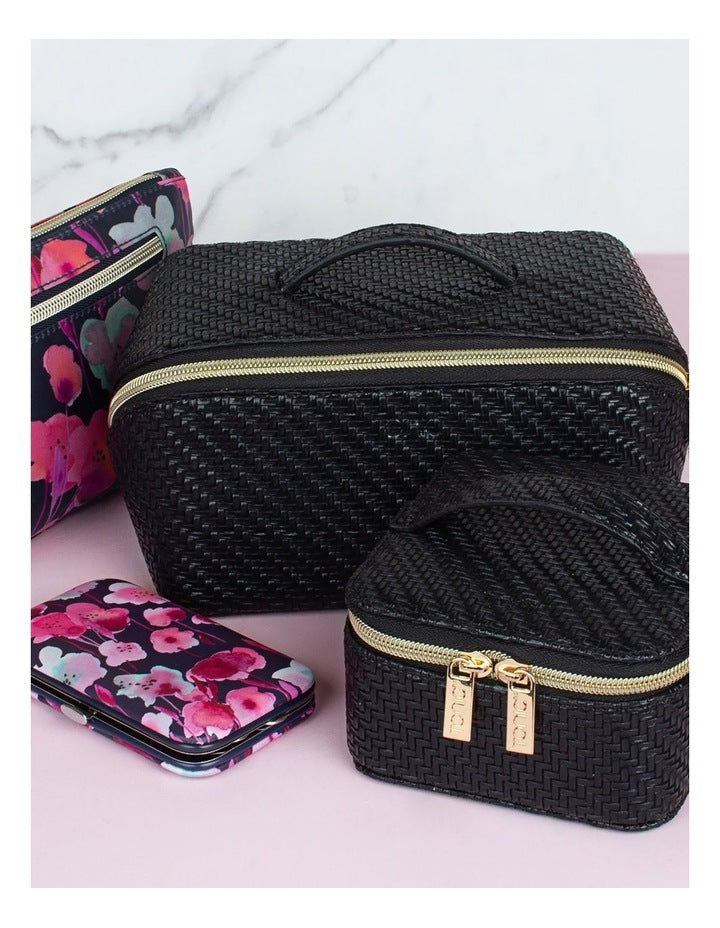 Herringbone Jewellery Cube Bag in Licorice