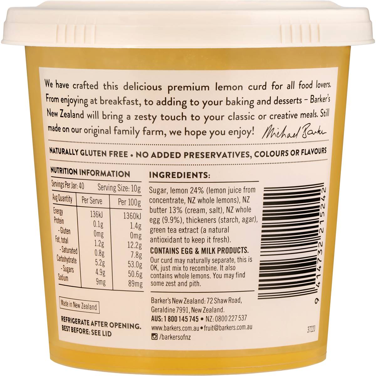 Barker's Lemon Curd 400g