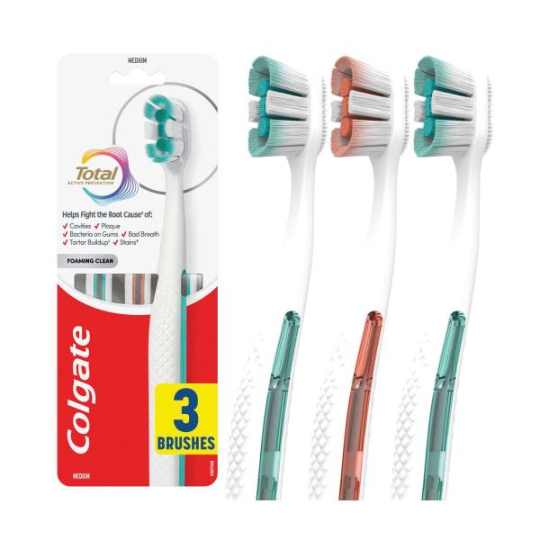 COLGATE TOTAL FOAMING CLEAN TOOTHBRUSH MEDIUM 3 PACK