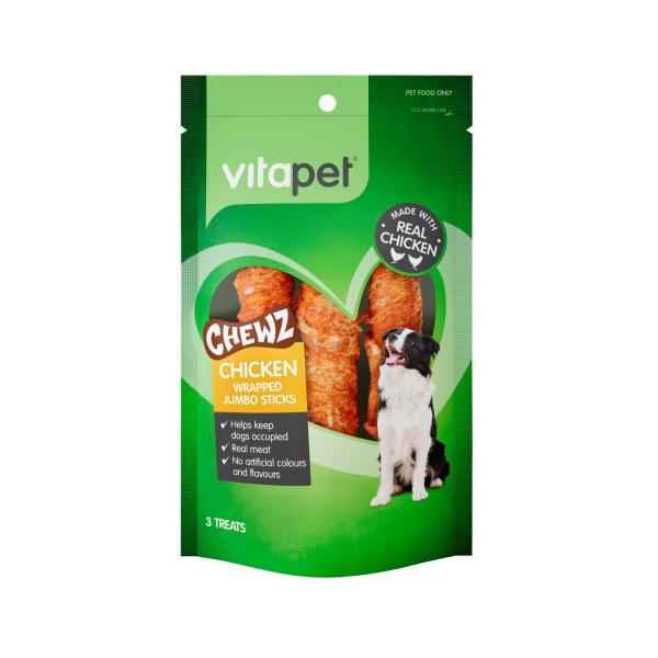 VITAPET CHEWZ DOG TREATS JUMBO STICKS CHICKEN 3 PACK