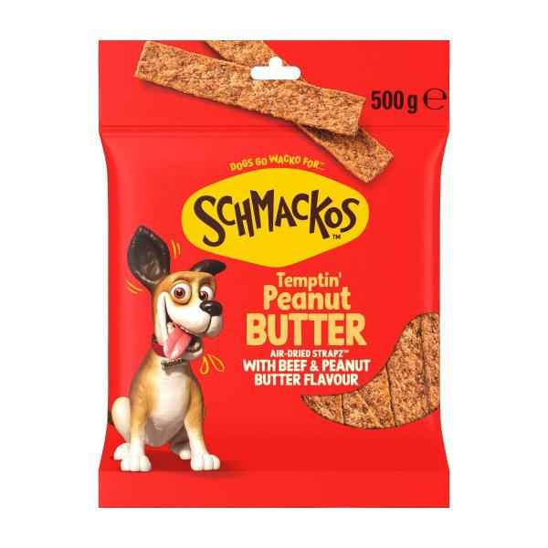 SCHMACKOS STRAPZ PEANUT BUTTER DOG TREATS 500G