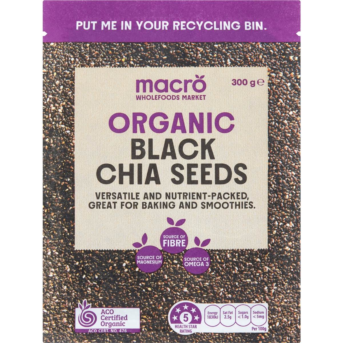 Macro Organic Black Chia Seeds 300g