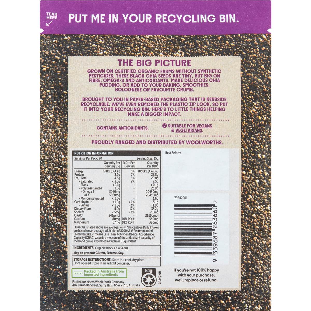 Macro Organic Black Chia Seeds 300g