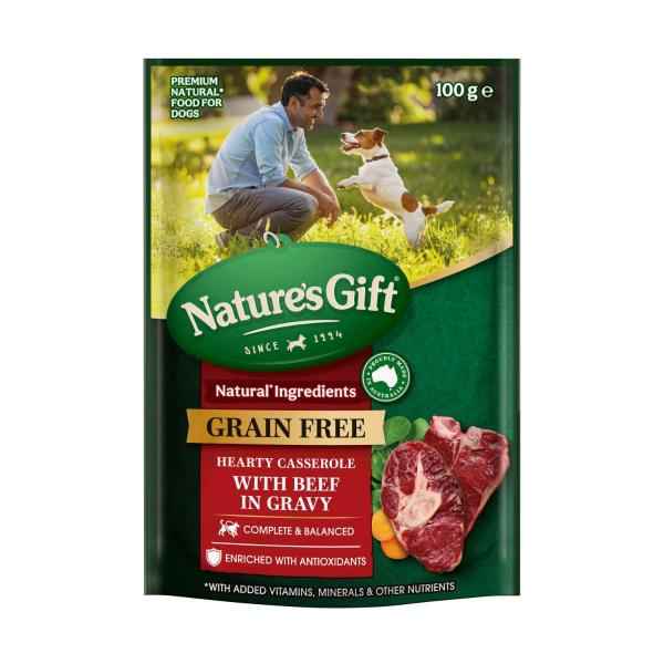 NATURE'S GIFT GRAIN FREE HEARTY CASSEROLE WITH BEEF IN GRAVY DOG FOOD 100G
