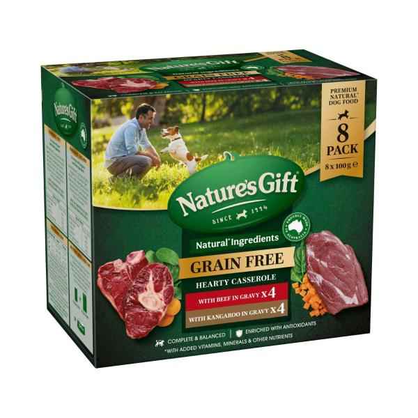 NATURE'S GIFT GRAIN FREE HEARTY CASSEROLE WITH BEEF KANGAROO DOG FOOD 8X100G