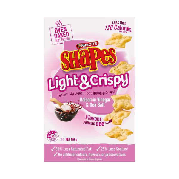 ARNOTTS SHAPES LIGHT & CRISPY SALT & VINEGAR 120G