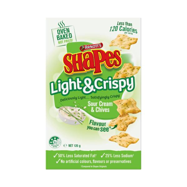 ARNOTTS SHAPES LIGHT & CRISPY SOUR CREAM & CHIVES 120G