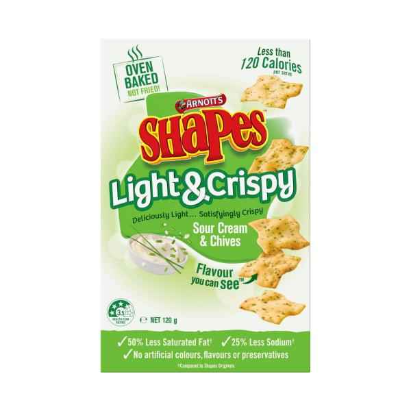 ARNOTTS SHAPES LIGHT & CRISPY SOUR CREAM & CHIVES 120G