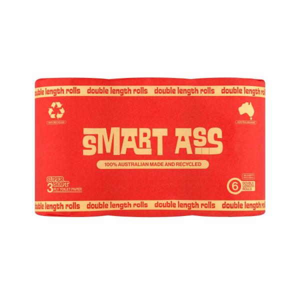 SMART ASS RECYCLED TOILET PAPER DOUBLE LENGTH 6 PACK