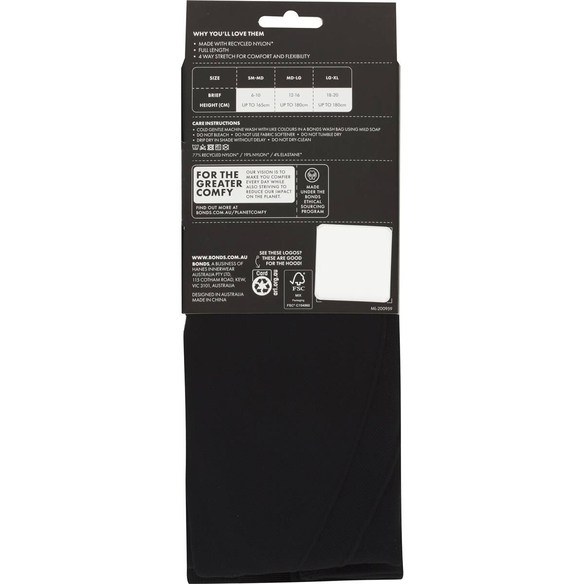 Bonds Sports Leggings Black Large- Extra Large Each