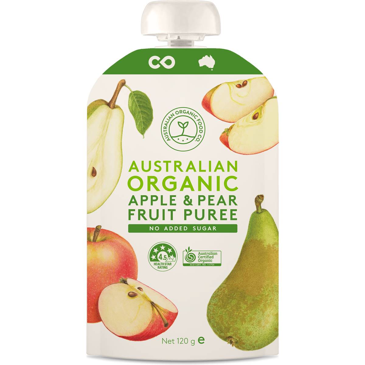Australian Organic Food Co Apple & Pear Fruit Puree No Added Sugar 120g