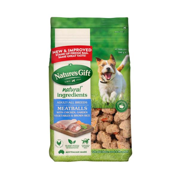 NATURE'S GIFT MEATBALLS WITH CHICKEN BROWN RICE & GARDEN VEG DOG FOOD 700GRAM