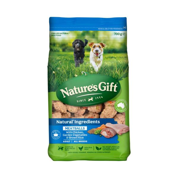 NATURE'S GIFT MEATBALLS WITH CHICKEN BROWN RICE & GARDEN VEG DOG FOOD 700GRAM