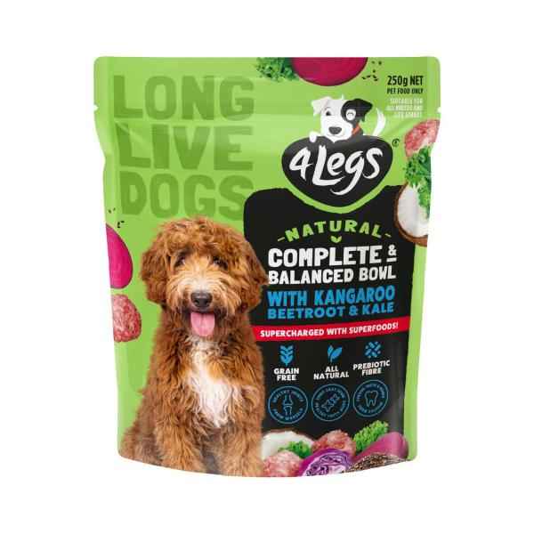 4 LEGS COMPLETE & BALANCED BOWL WITH KANGAROO & SUPERFOODS DOG FOOD 250GRAM