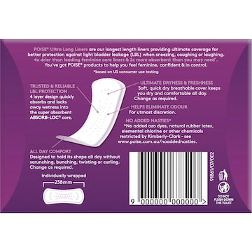 Poise Incontinence Liners Ultra Long 20 pack