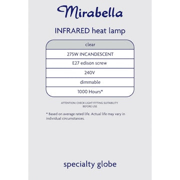 Mirabella Edison Screw 275w Dimmable Infrared Heat Lamp Each