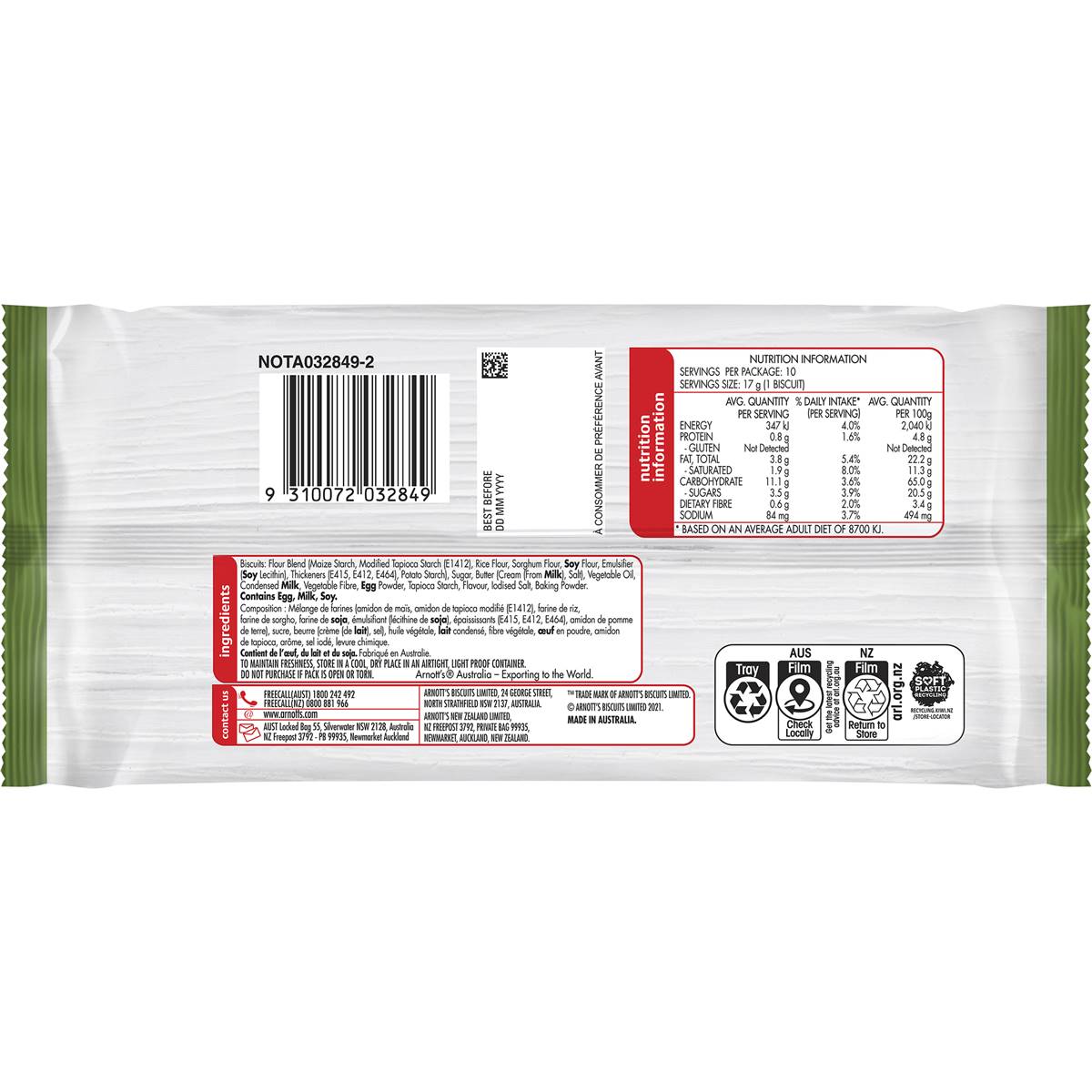 Arnotts Gluten Free Scotch Finger Biscuits 170g