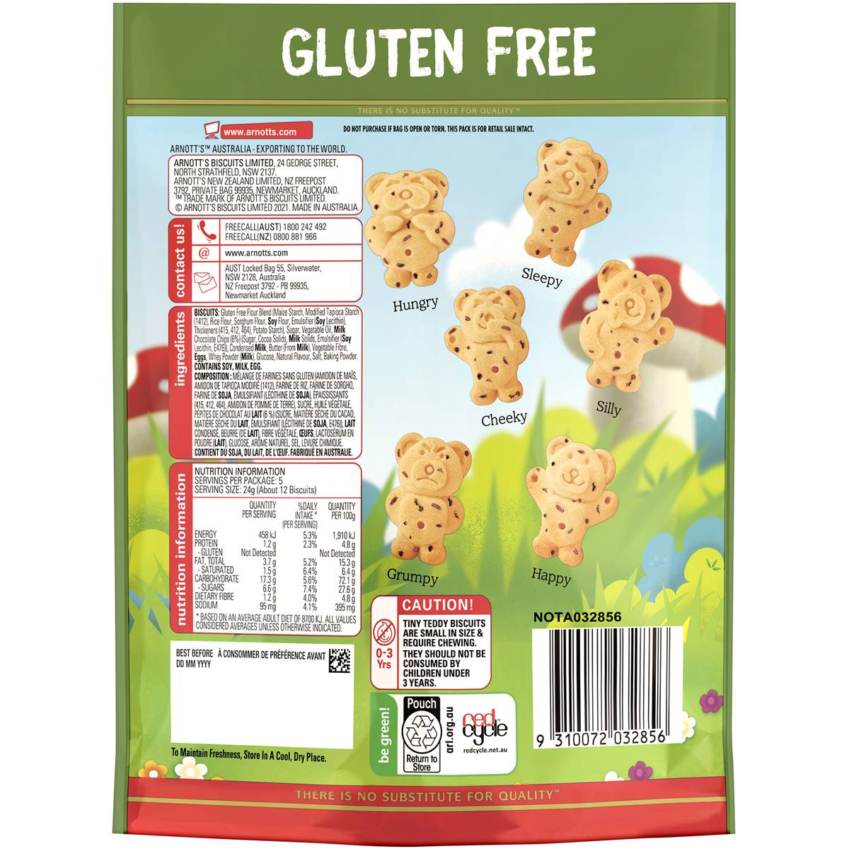 Arnotts Gluten Free Tiny Teddy Choc Chip Biscuits 120g