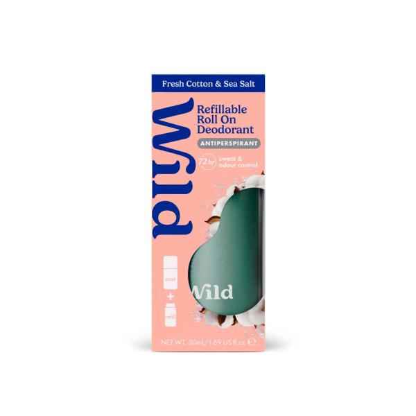 WILD DEODORANT 72HR ROLL ON AQUA CASE WITH COTTON & SEA SALT 50ML