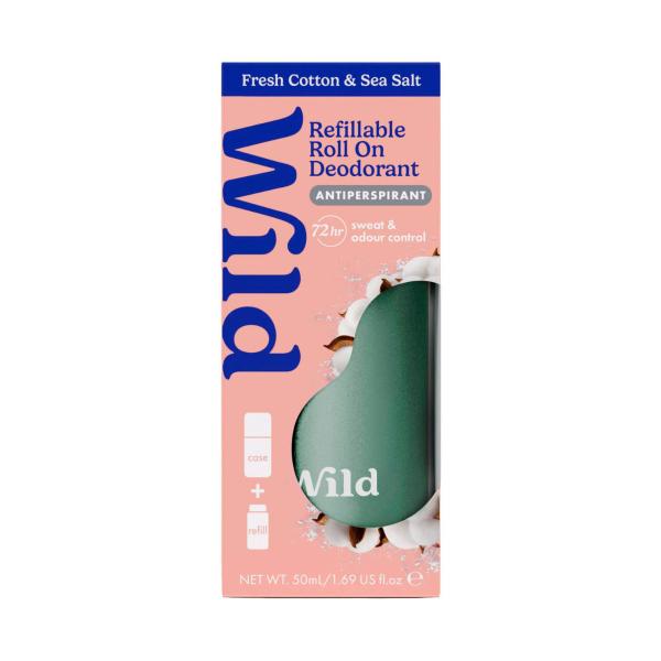 WILD DEODORANT 72HR ROLL ON AQUA CASE WITH COTTON & SEA SALT 50ML