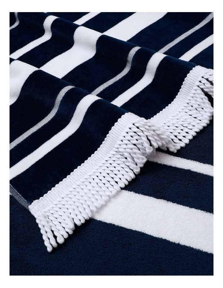 Hampton Stripe Pocket Beach Towel in Navy