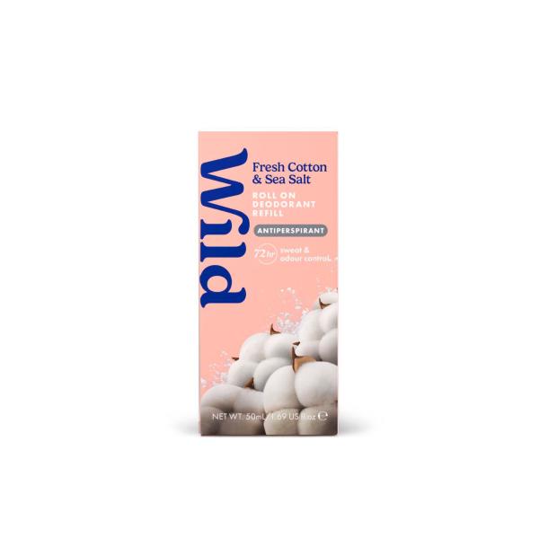 WILD DEODORANT 72HR ROLL ON REFILL FRESH COTTON & SEA SALT 50ML