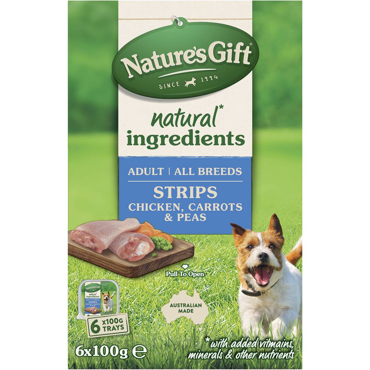 Nature's Gift Adult Wet Dog Food Strips Chicken Carrots & Peas 100g x 6 pack