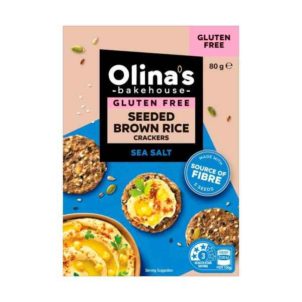 OLINA'S BROWN RICE CRACKERS SEA SALT 80G