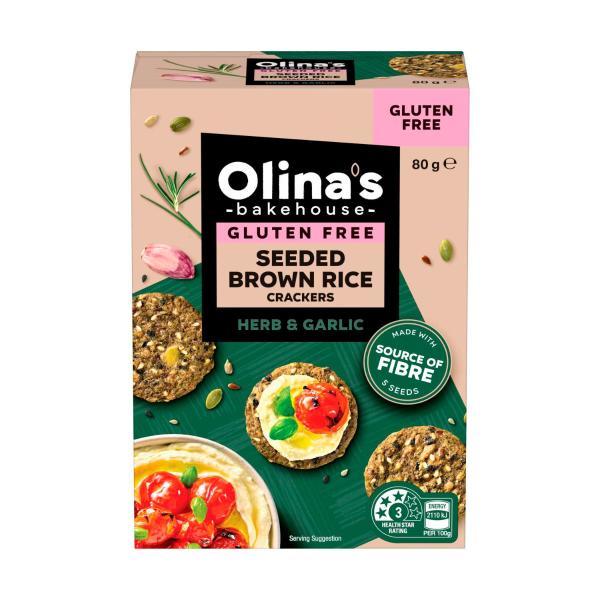 OLINA'S BROWN RICE CRACKERS MIXED HERB 80G