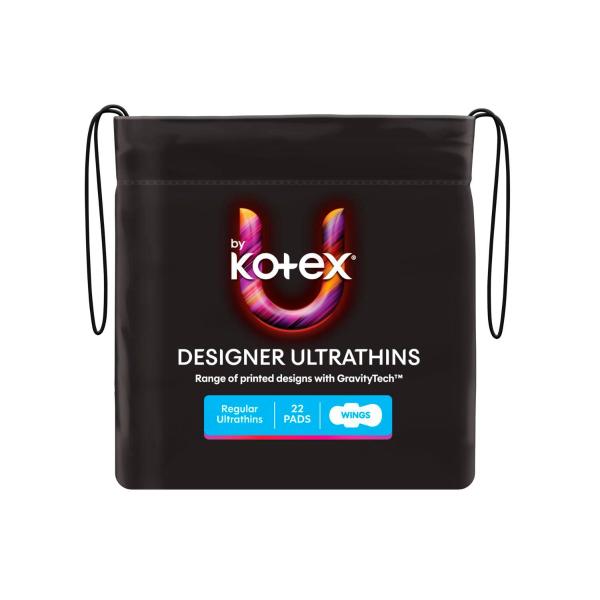 U BY KOTEX DESIGNS ULTRATHIN PADS REG WITH WINGS 22 PACK