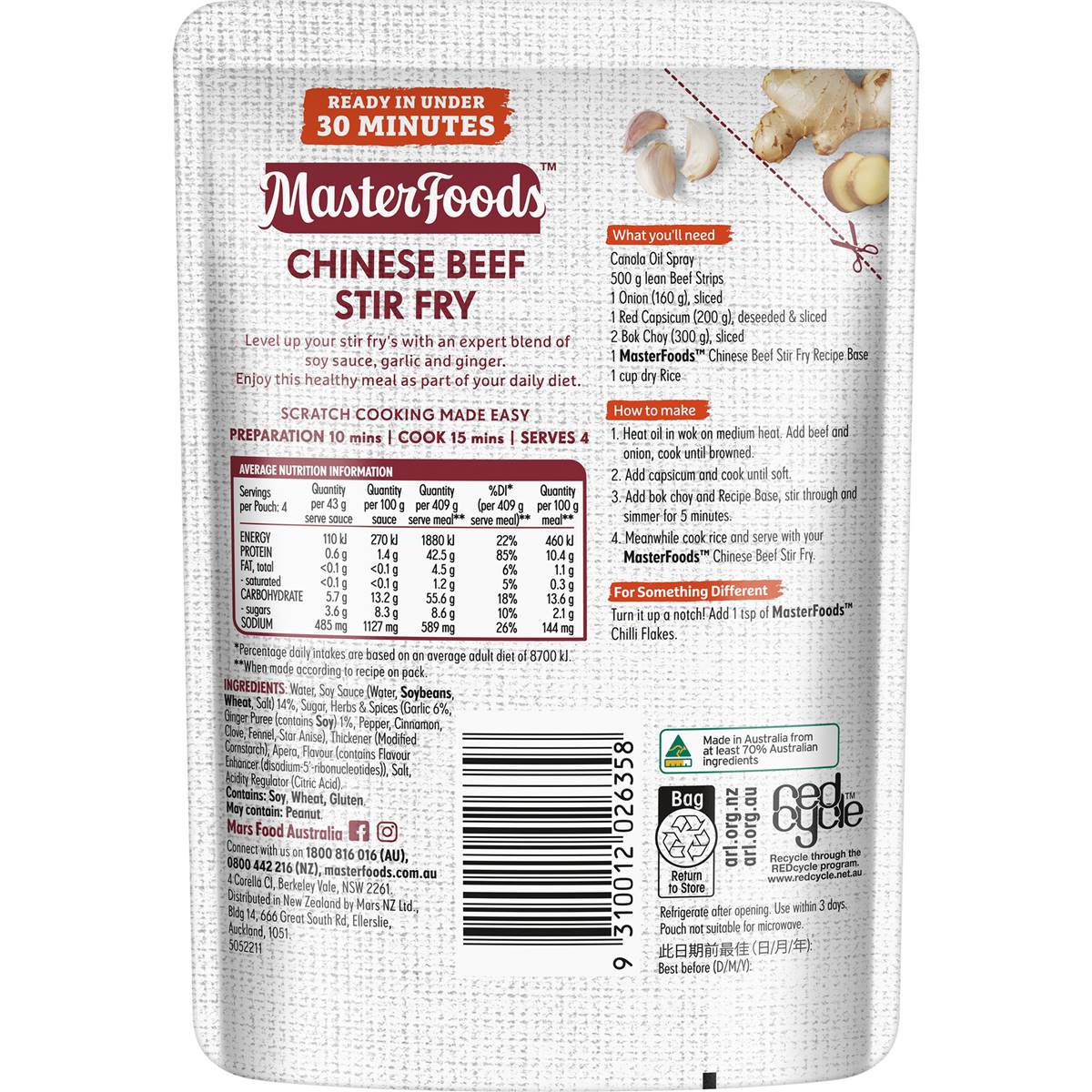 MasterFoods Chinese Beef Stir Fry Recipe Base 175g