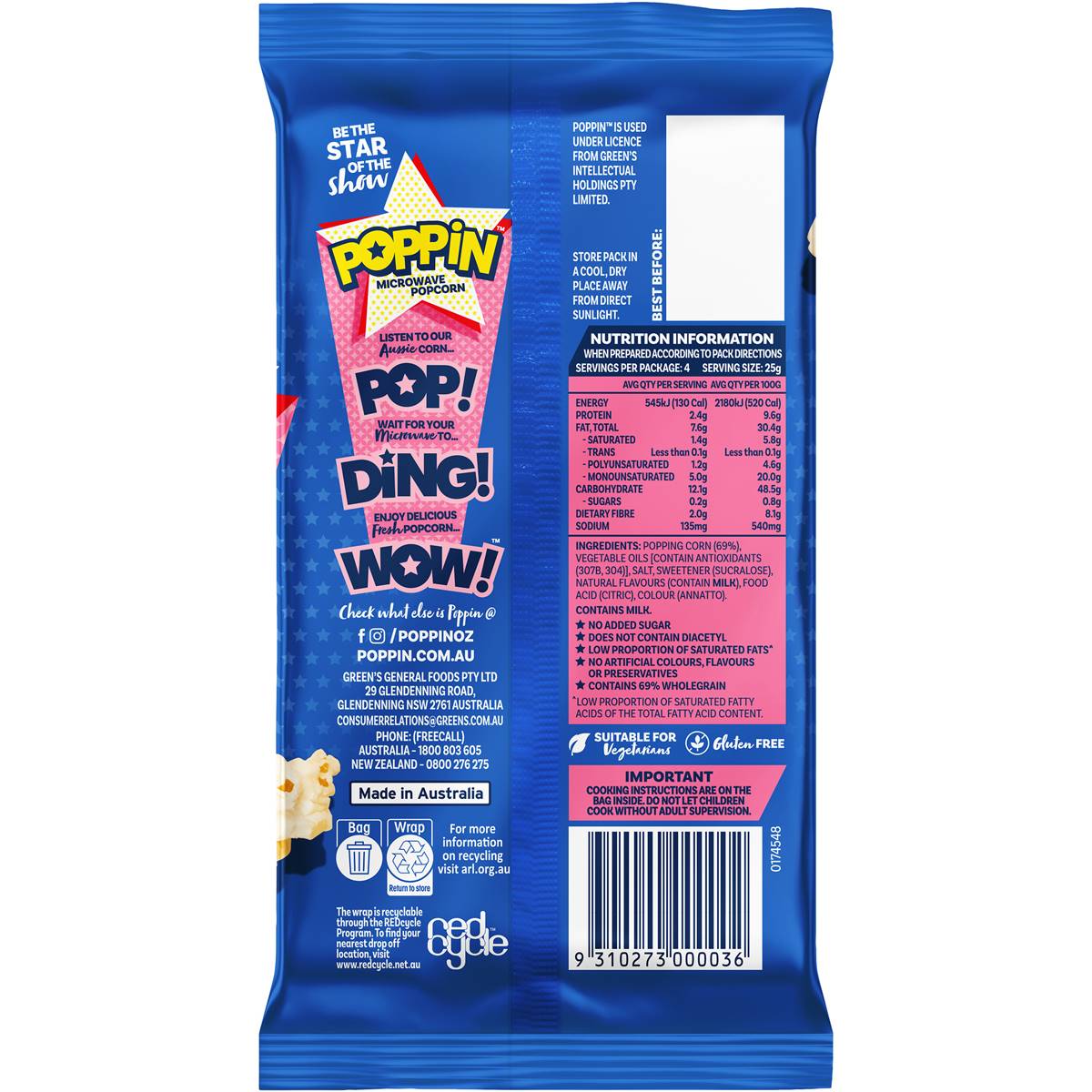 Poppin Microwave Popcorn Sweet & Salty 100g