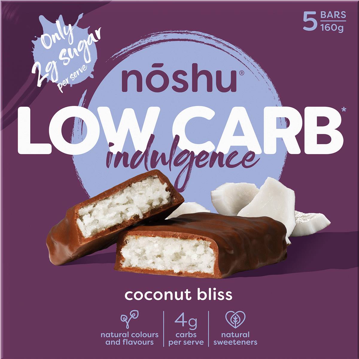 Noshu Low Carb Coconut Bliss Indulgence Bars 5 Pack