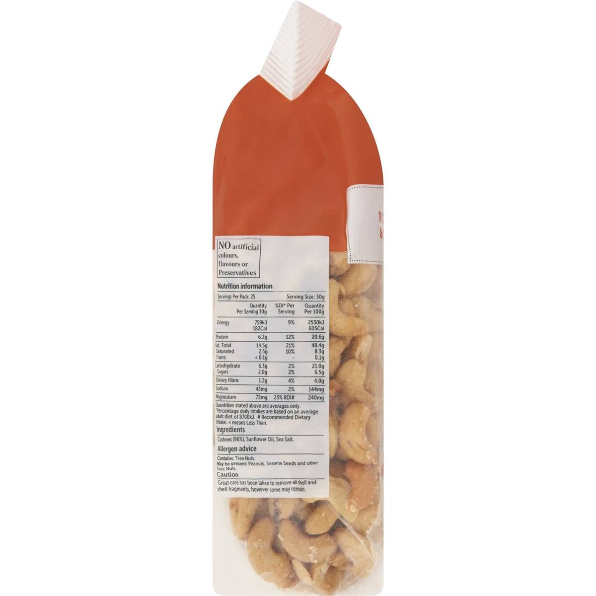 Woolworths Cashews Roasted & Salted 750g Pack