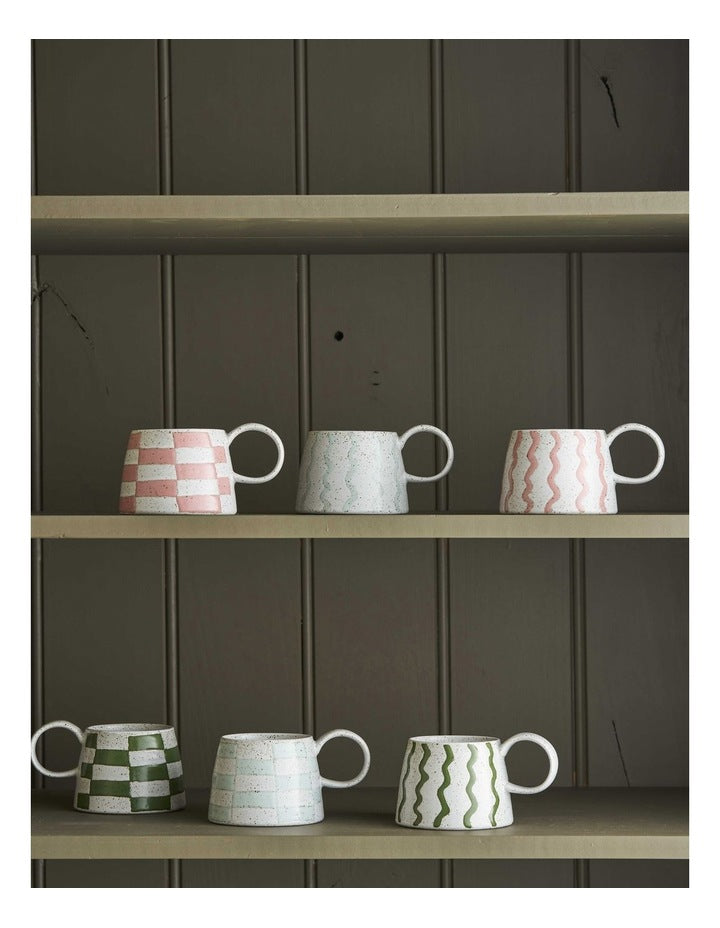 Celeste Hand Painted Mug in Green Check
