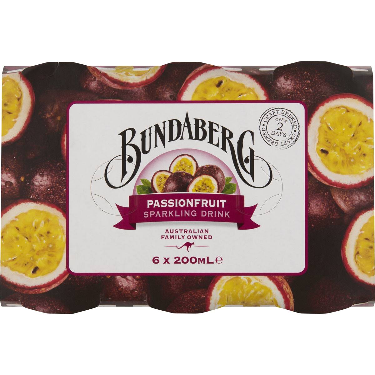 Bundaberg Passionfruit Sparkling Drink 200ml x6 Pack