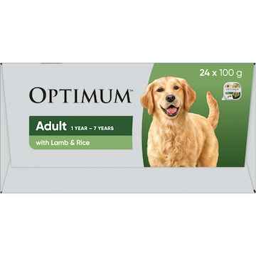 Optimum Adult Wet Dog Food with Lamb & Rice Trays 100g x 24 pack
