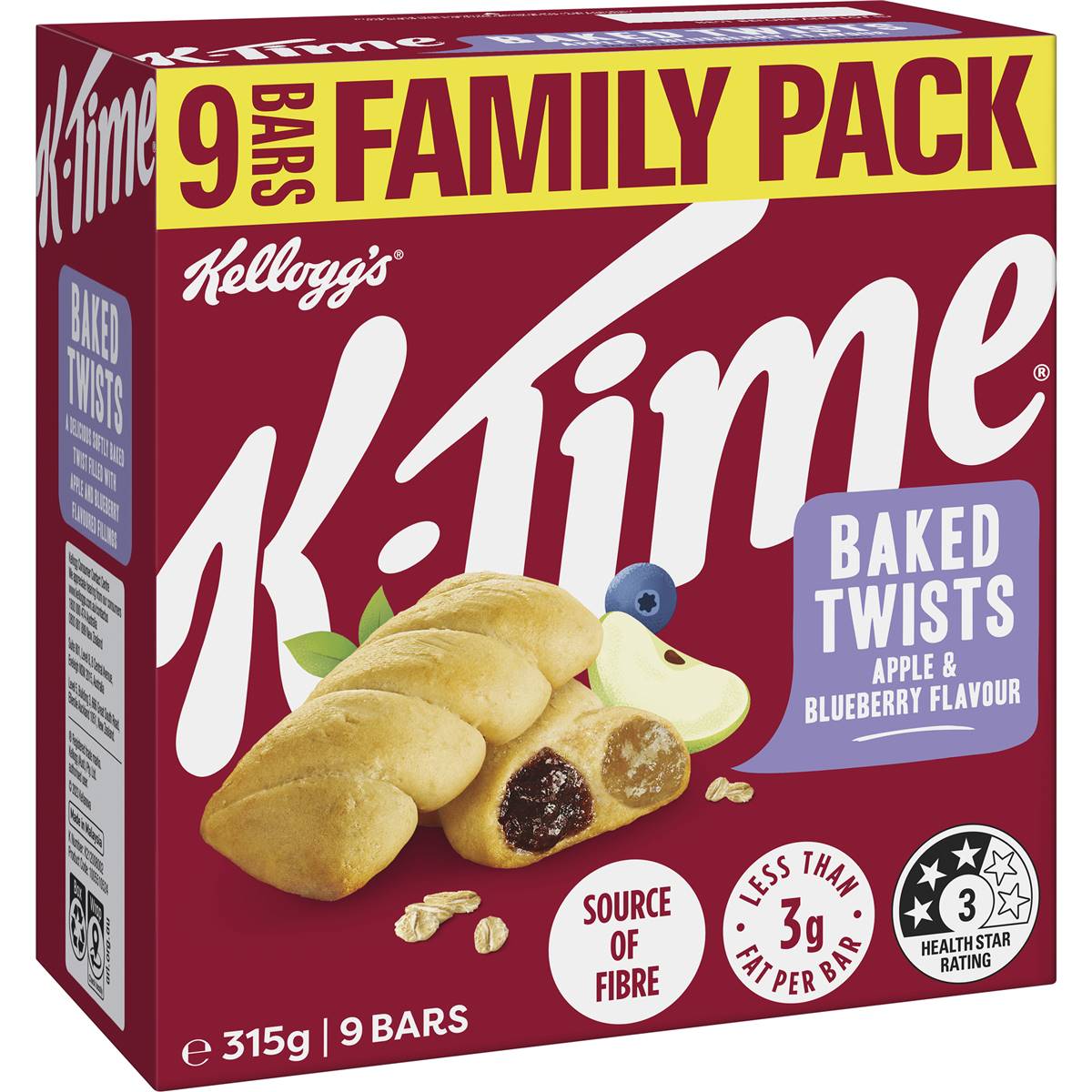 Kellogg's K-Time Baked Twists Apple & Blueberry Flavoured Snack Bars 9 Pack