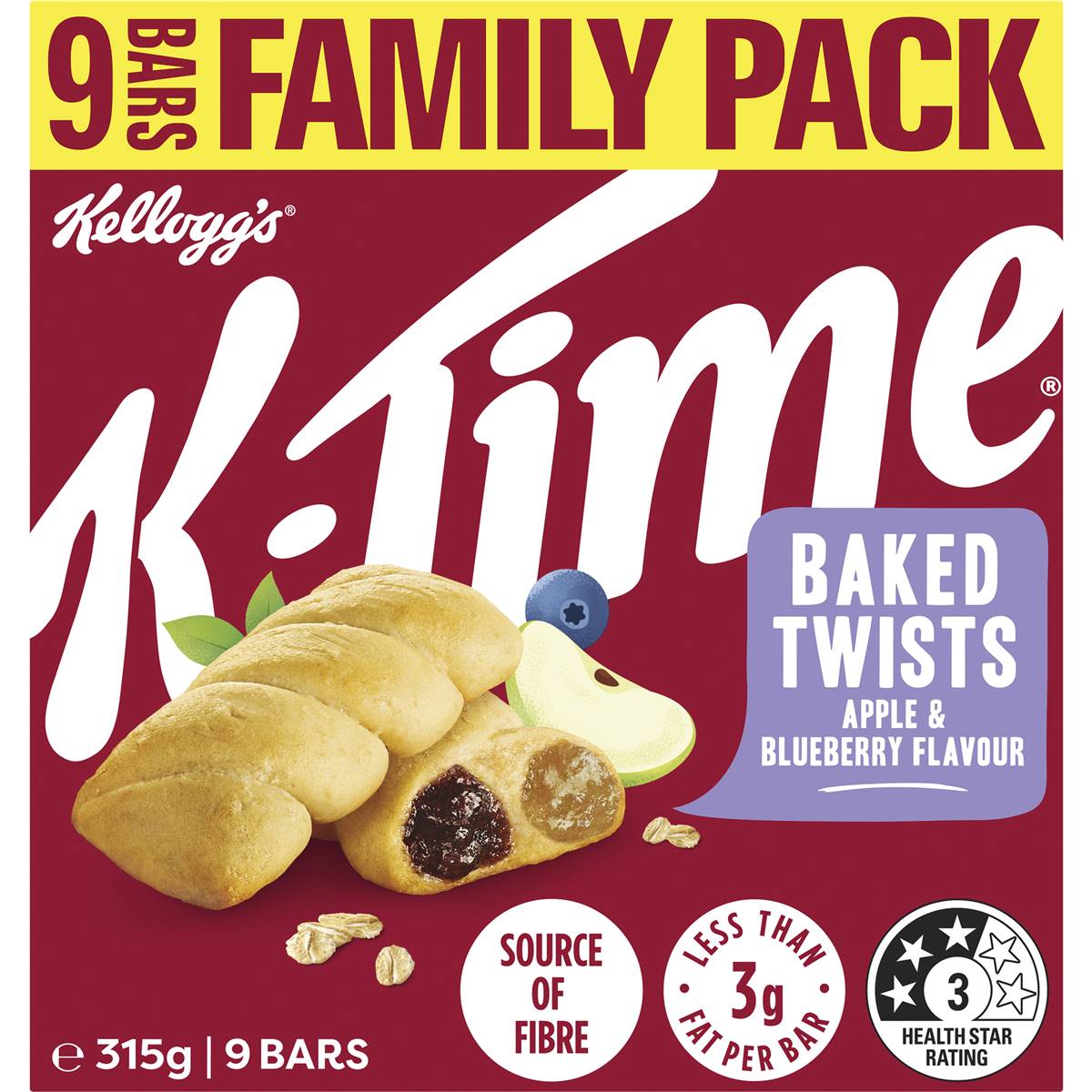 Kellogg's K-Time Baked Twists Apple & Blueberry Flavoured Snack Bars 9 Pack