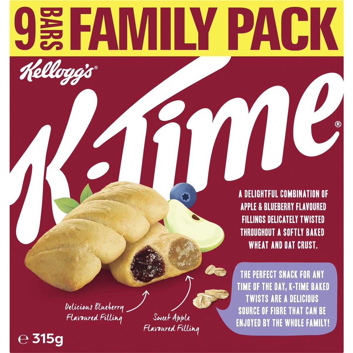 Kellogg's K-Time Baked Twists Apple & Blueberry Flavoured Snack Bars 9 Pack