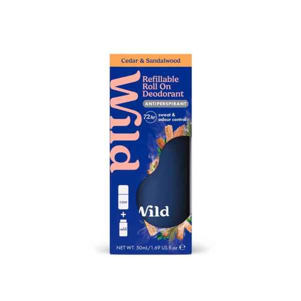 WILD DEODORANT 72HR ROLL ON NAVY CASE WITH CEDAR & SANDALWOOD 50ML
