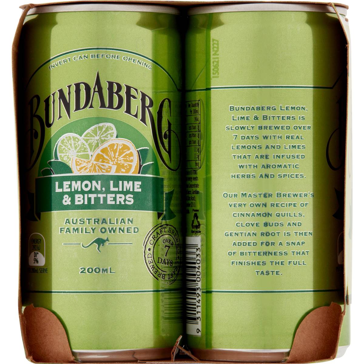 Bundaberg Mini Cans Lemon Lime Bitters 6 x 200ml