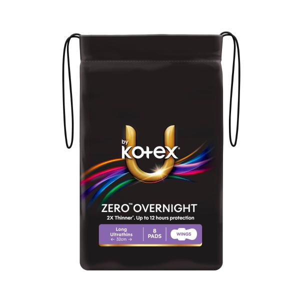 U BY KOTEX ZERO PADS WITH WINGS OVERNIGHT 8 PACK