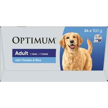Optimum Adult Wet Dog Food with Chicken & Rice Trays 100g x 24 pack