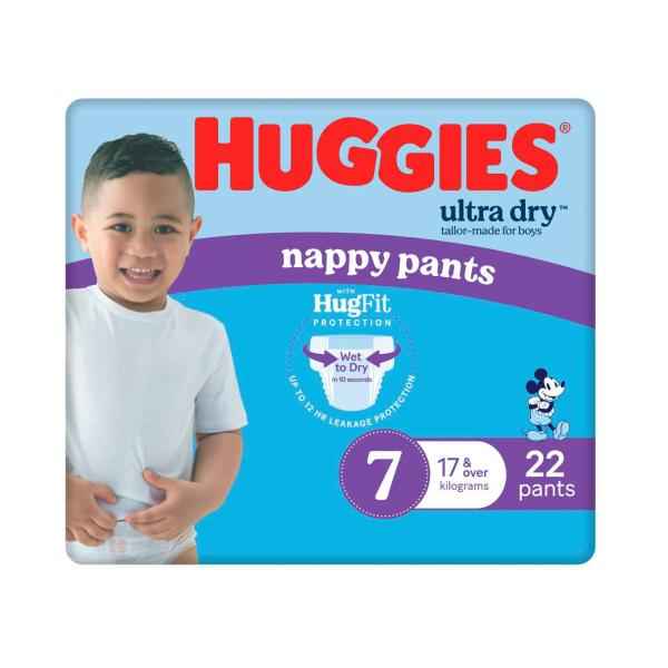 HUGGIES ULTRA DRY NAPPY PANTS BOY SIZE 7 17KG 22 PACK