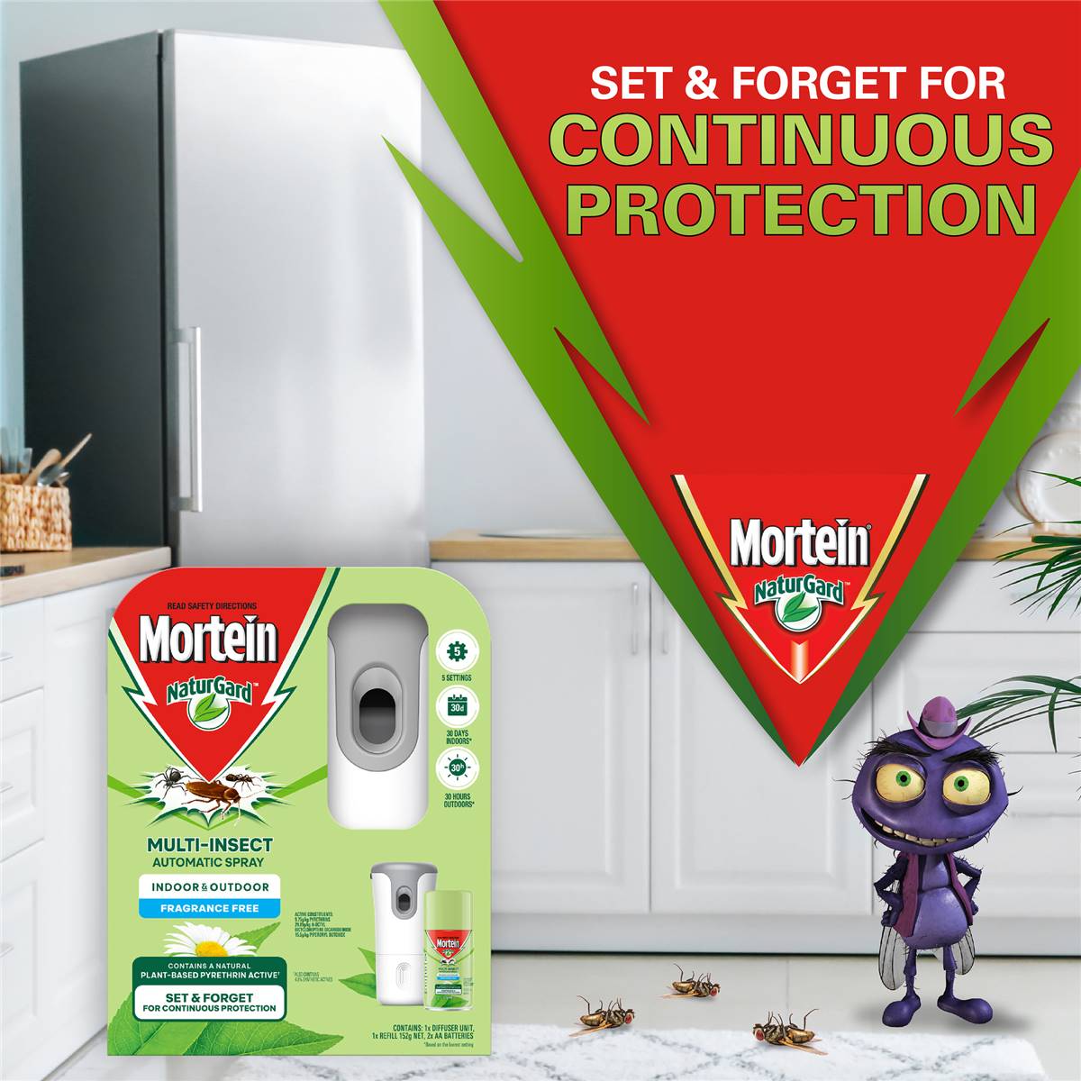 Mortein Naturgard Fragrance Free Multi-Insect Automatic Spray 152g
