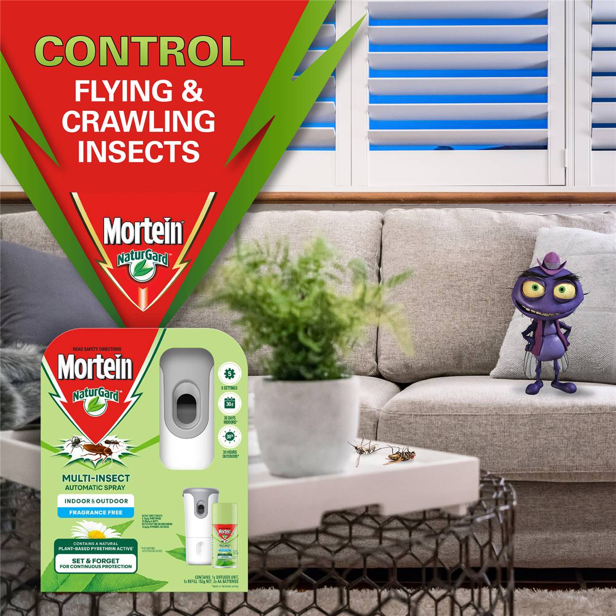 Mortein Naturgard Fragrance Free Multi-Insect Automatic Spray 152g